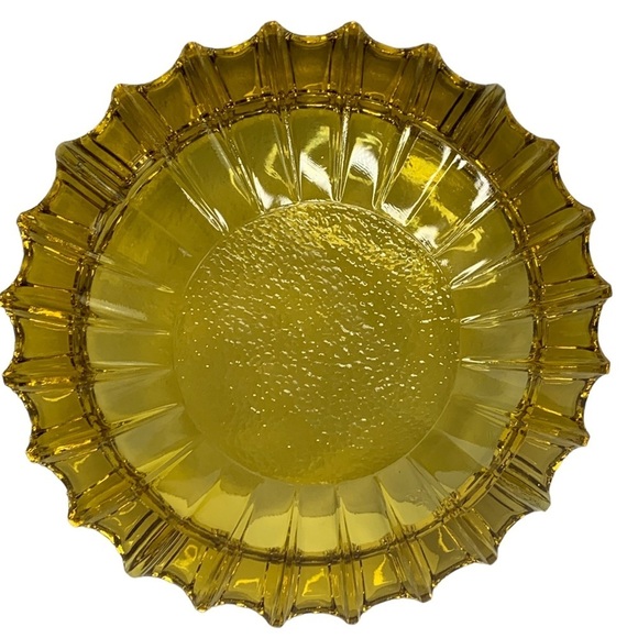 Vintage 1960’s Amber Yellow Gold Art Glass Heavy Large Cigar Ashtray 10”X10” - Picture 6 of 6